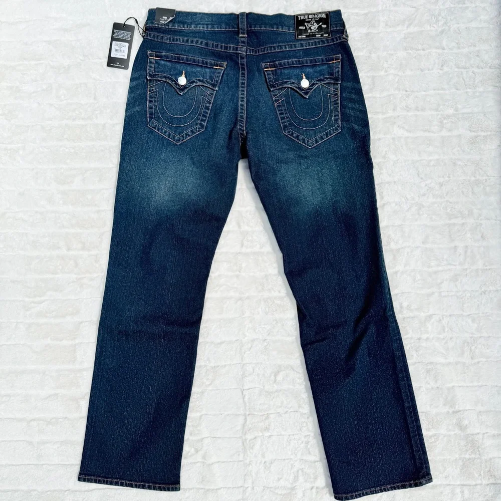 TRUE RELIGION Men's Ricky Flap SN Relaxed Straight Leg Jeans SIZE 36x32 Dark NEW
